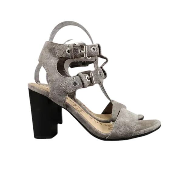 Sam Edelman Shoes Womens 6.5 Heeled Sandals Ankle Straps Leather Block Heel Grey - Picture 15 of 15